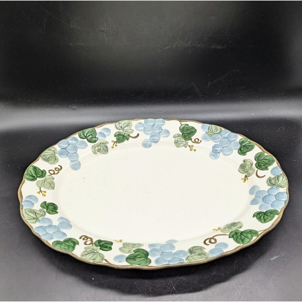 Metlox Poppytrail Sculptured Grape 14" Oval Serving Platter Blue Grapevine MCM